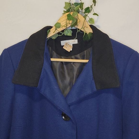 Coldwater Creek. Wool Blend Coat. Blue with Black Trim. Size (L) 14. Like New! - Picture 2 of 7